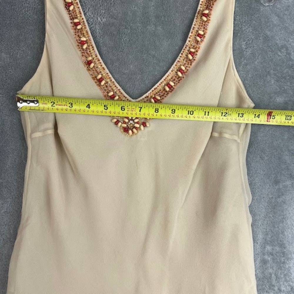 Vintage Y2K Cache 100% Silk Tank Top Womens M Beaded Boho Fairy Basics Delicate - Picture 9 of 14